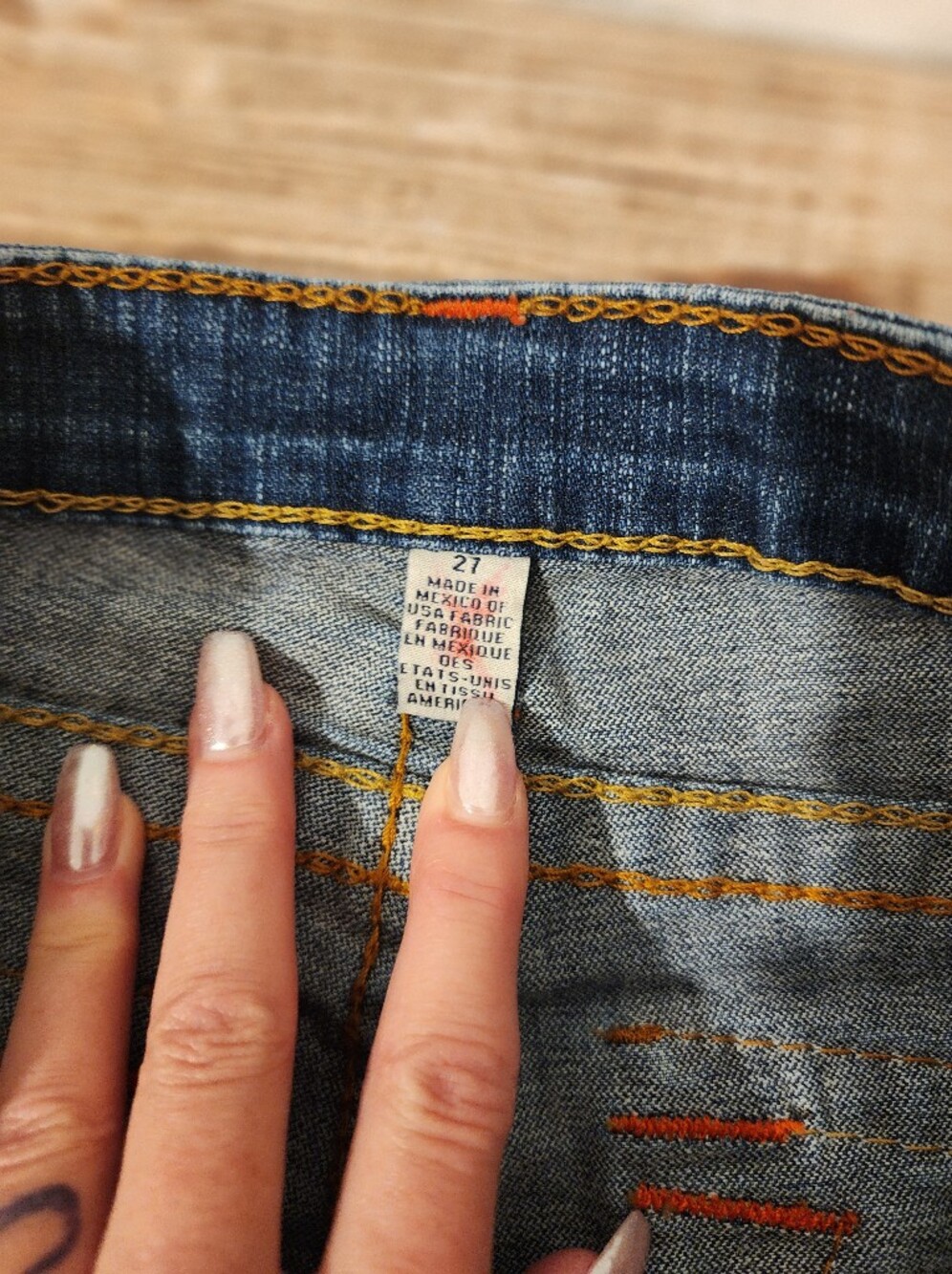 True Religion Mid Wash Rolled Cuff Distressed Denim Shorts - Picture 6 of 6